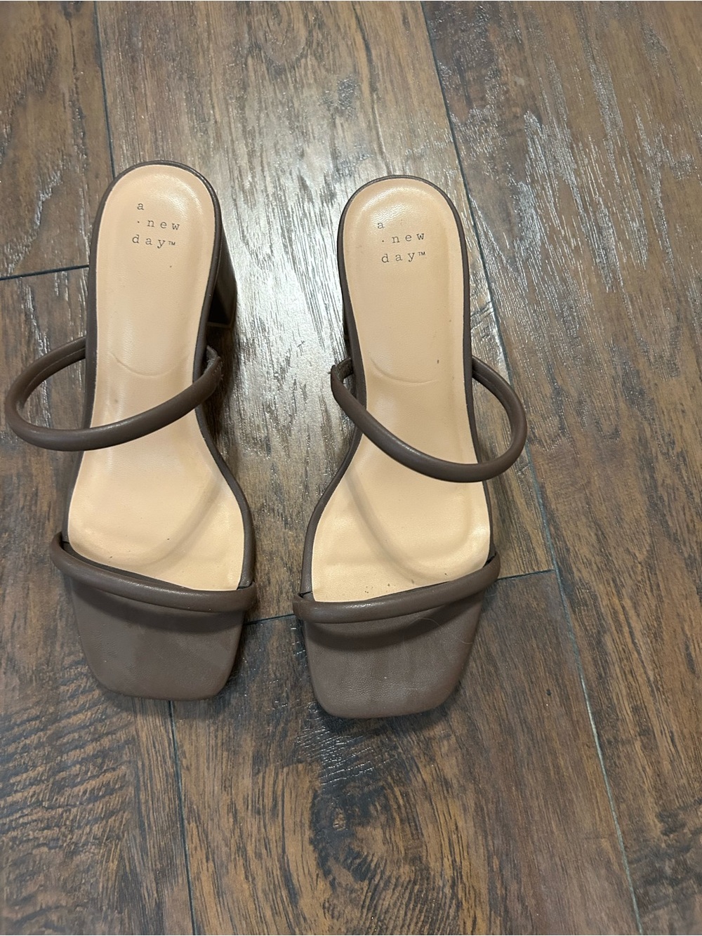 a new day Brown Minimalist Square-Toe Strappy Heel Sandal